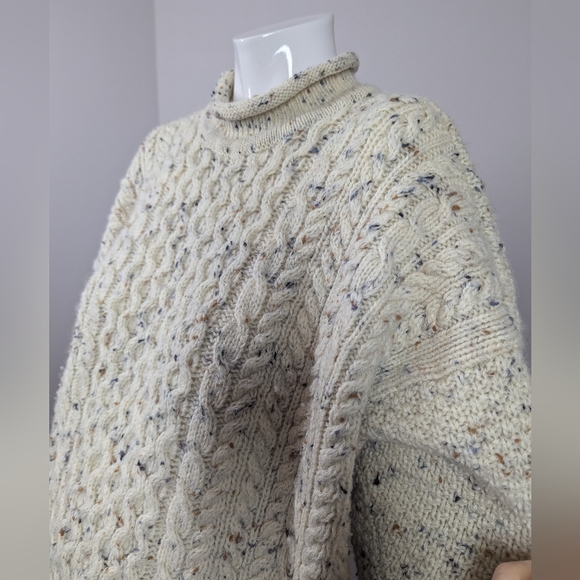 Highland Home Industries Scotland Wool Cable Knit Sweater Mock Neck Crew - Picture 8 of 10